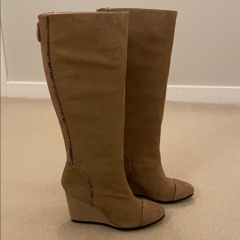 Taryn Rose tall suede wedge boots
